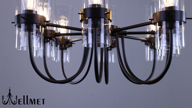 Wellmet Black Farmhouse Chandelier, 8-Light Spider Glass Shade